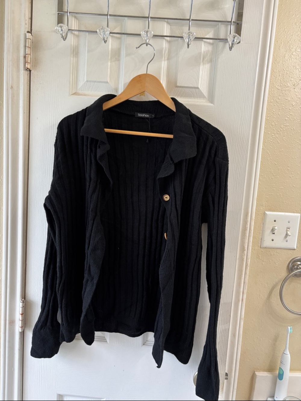 Boohoo Black Cable-Knit collar Sweater/cardigan